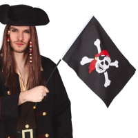 Drapeau pirate avec mât de 42 x 30 cm