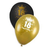 Ballons en latex noirs et dorés Joyeux 18 avec Couronne de 23 cm - 6 unités