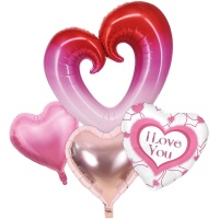 Bouquet de ballons de Saint-Valentin en forme de coeurs roses - 5 unités