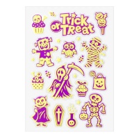 Autocollants d'Halloween Trick or Treat phosphorescents - 1 feuille