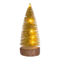 Arbre de Noël avec base en bois et lumières de 20 cm