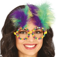 Lunettes de rumbero avec plumes de couleurs