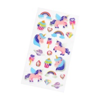 Autocollants 3D de Licorne rose - 21 pièces