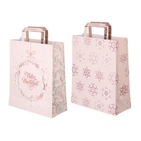 Sac cadeau de Noël rose assorti de 32 x 26 x 10 cm - 1 unité