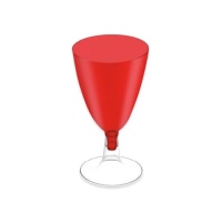 Verres en plastique de 170 ml rouge, pied transparent vin - 3 unités