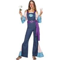 Costume hippie avec combinaison bleue pour femme