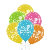 Ballons en latex Joyeux Anniversaire Hawaïen de 30 cm - Sempertex - 12 unités