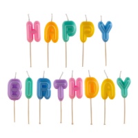 Bougies Happy Birthday en couleurs de 8 cm - Dekora - 13 unités