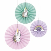 Pendentifs d'éventail de licornes et arc-en-ciel - 3 unités