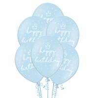 Ballons en latex bleu Joyeux Anniversaire de 30 cm - PartyDeco - 50 unités