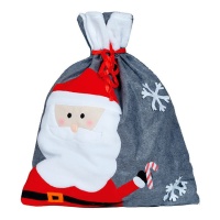 Sac de Père Noël gris avec dessin de 50 x 60 cm