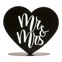 Figure pour gâteau de mariage MR & MRS dans un coeur noir en métal de 14,5 cm