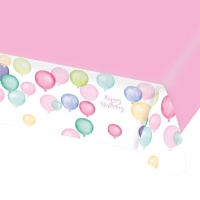 Nappe d'anniversaire rose avec des ballons de 1,75 x 1,15 m