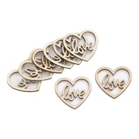 Coeur en bois avec figurines d'amour 5 cm - 8 unités