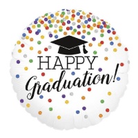 Ballon rond Happy Graduation avec confetti brillant de 46 cm - Grabo