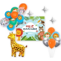 Kit de ballons avec une bannière d'Animaux Safari - 20 unités