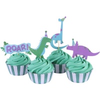 Capsules pour cupcakes avec picks de dinosaures - 24 unités