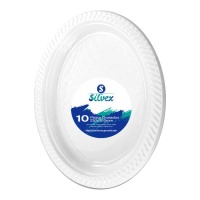 Plateau ovale en plastique blanc de 30 x 23 cm - 10 unités