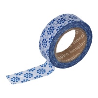 Washi tape aux motifs de fleurs bleues et blanches - 10 m