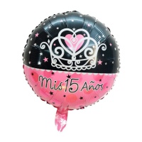 Ballon d'anniversaire rose et noir Mes 15 ans de 45 cm