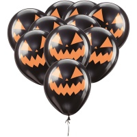 Ballons en latex d'Halloween citrouilles noires de 30 cm - 10 unités