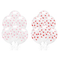 Ballons en latex transparent avec des coeurs de 33 cm biodégradable - PartyDeco - 6 unités