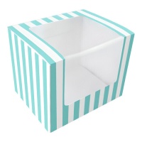 Boîte de 12,5 x 10 x 10 cm pour pâtisseries blanche et bleue avec fenêtre