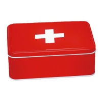 Boîte en métal de 19 x 13 x 6,5 cm pour trousse de premiers secours rouge