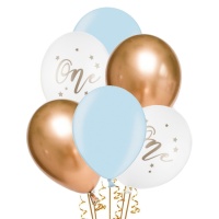 Ballons en latex pour le premier anniversaire bleu de 30 cm - PartyDeco - 6 unités