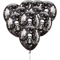 Ballons en latex d'Halloween avec motif de squelette noir de 30 cm - 10 unités