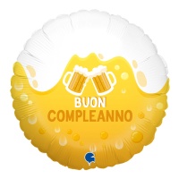 Ballon rond de bière Buon Compleanno de 46 cm - Grabo